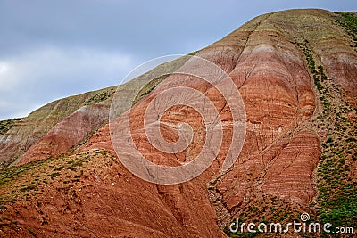 Massive red slopes of the Big Bogdo Mount Stock Photo