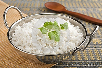 Basmati Rice with Coriander Leaf Stock Photo