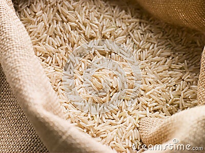 Basmati Rice In Sack Stock Photo