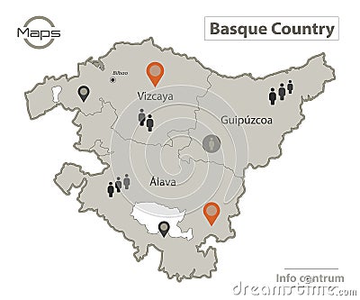 Basque Country map, individual regions with names, Infographics and icons Vector Illustration