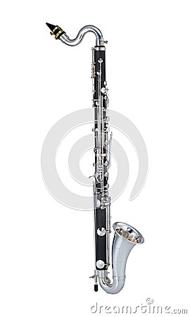 Bass Clarinet, Woodwinds Music Instrument Isolated on White background, Musician Stock Photo