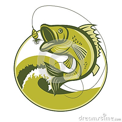 Bass Fish. Bass Fishing Lures. Bass Fishing tackle. Bass Fishing hook. Vector Illustration
