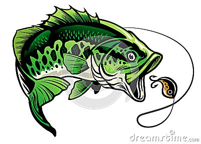 Bass fish catching the fishing lure Vector Illustration