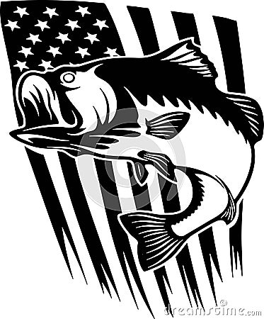 Bass fish US - Fishing logo. Template club emblem. Fishing theme vector illustration. Vector Illustration