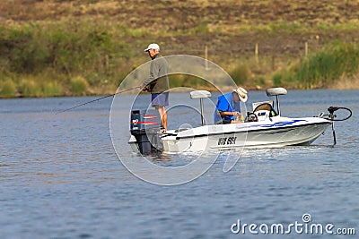 Bass Fishing Men Boat Dam Editorial Stock Photo