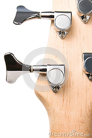 Bass guitar fingerboard head metal pins Stock Photo