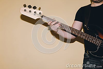 Bass guitar riff closeup. Musical background Stock Photo