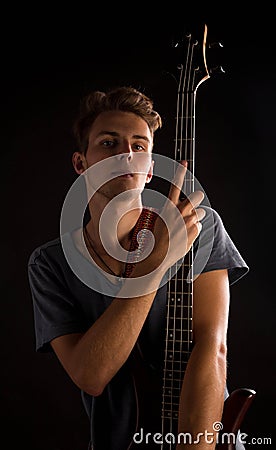 Bass guitarist. Stock Photo