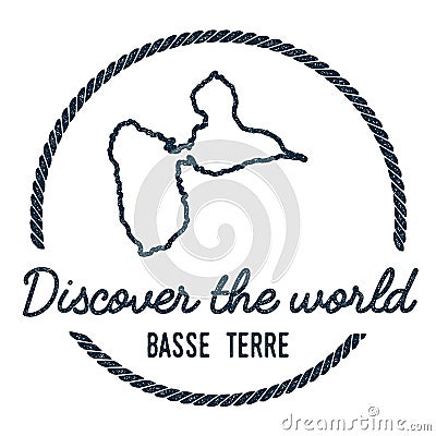 Basse-Terre Island Map Outline. Vintage Discover. Vector Illustration