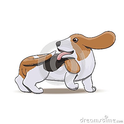 Basset Hound Chasing his Tail. Cartoon Dog Illustration Vector Illustration