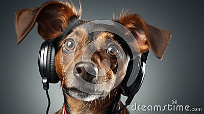 a basset hound listening to music with giant ears. generative ai Stock Photo