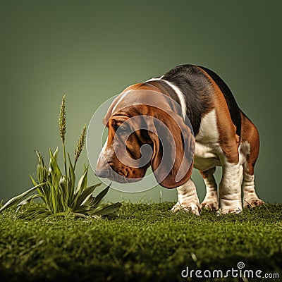 Basset hound sniffing the grass Stock Photo