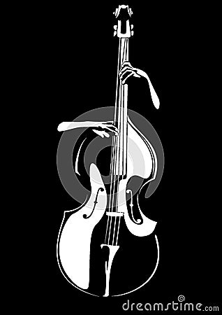 Bassist's hands and his contrabass. Vector Stock Photo