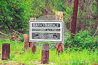Basso Bridge Fishing Access Sign Editorial Stock Photo