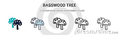 Basswood tree icon in filled, thin line, outline and stroke style. Vector illustration of two colored and black basswood tree Vector Illustration