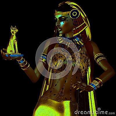 Bast depiction in Egyptian fantasy digital art style. Stock Photo