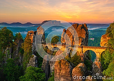 The Bastei bridge, Saxon Switzerland National Park, Germany Stock Photo