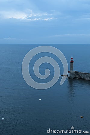 Bastia, Corsica, Cap Corse, night, skyline, old port, harbor, lighthouse, after sunset Stock Photo