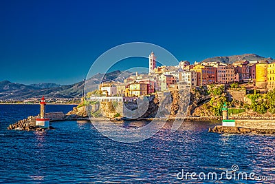 Bastia old city center, lighthouse and harbour, Corsica, France Stock Photo