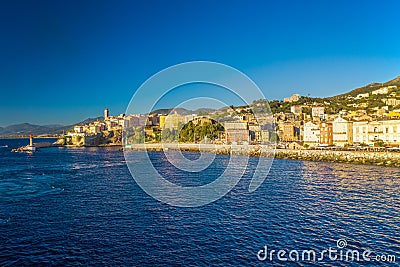 Bastia old city center with lighthouse and harbour on Corsica Stock Photo