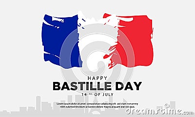 Bastille Day Background with France Flag and Paris City Silhouette Vector Illustration