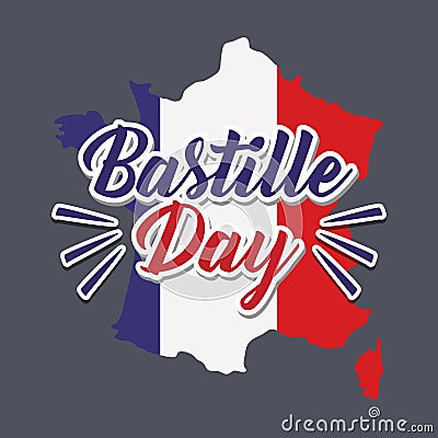 Bastille day celebration card with map Vector Illustration