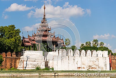 Bastion of Mandalay Palace Walls Stock Photo