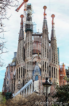 BasÃ­lica de la Sagrada FamÃ­lia Basilica of the Sacred Family - a famous architecture artwork by Antoni Gaudi in Barcelona Editorial Stock Photo