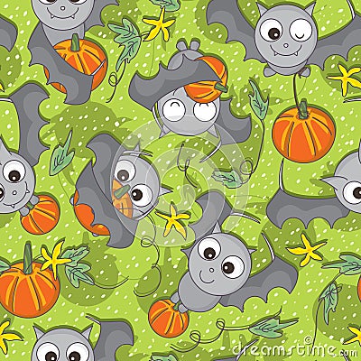 Bat Bring Pumpkin Seamless Pattern_eps Vector Illustration