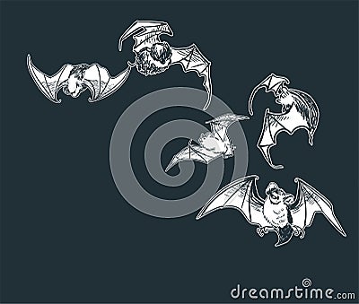 Bat card japanese chinese oriental vector ink style design elements illustration Stock Photo
