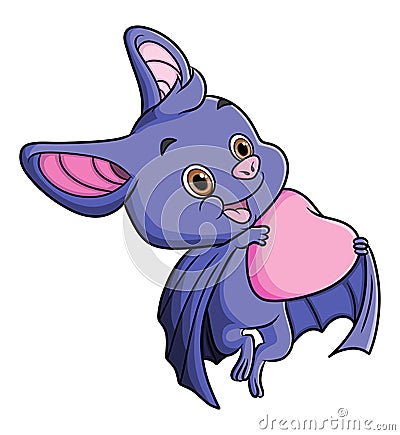 The bat is holding the heart doll for valentine Vector Illustration