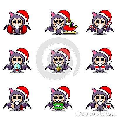 Bat mascot costume set christmas bundle Vector Illustration