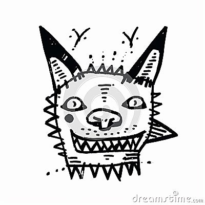 Folk Art-inspired Gothicpunk Doodle: Angry Dog In Monochromatic Minimalist Style Stock Photo