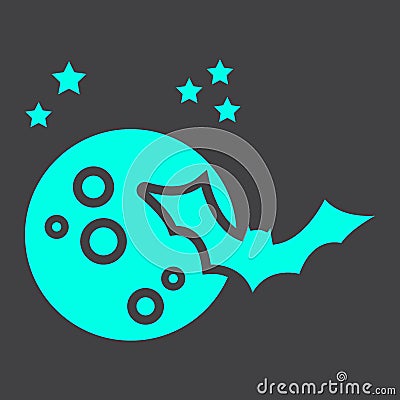 Bat with Moon glyph icon, halloween and scary Vector Illustration