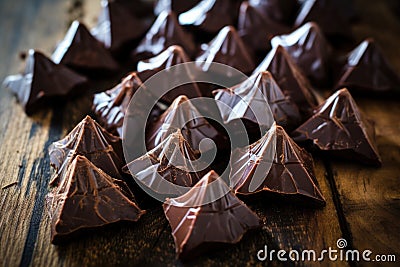 bat-shaped chocolates scattered on a wooden surface Stock Photo