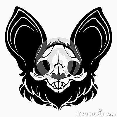 Bat skull with black hair and big ears Vector Illustration