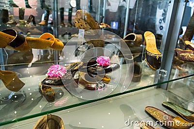 Bata shoes in exhibition of Museum of Sout East Moravia in Zlin, Czech Republic Editorial Stock Photo