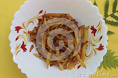 Batata salli, Potato shreds stir fry, Maharashtrian traditional food Stock Photo