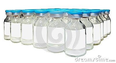 Batch of vaccine, medicine. Blank labels. Isolated. Stock Photo