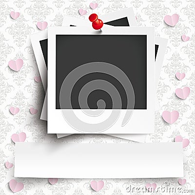 Batched Instant Photos Banner Hearts Ornaments Wallpaper Vector Illustration