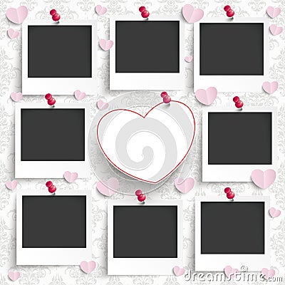 Batched Instant Photos Heart Ornaments Wallpaper Stock Photo