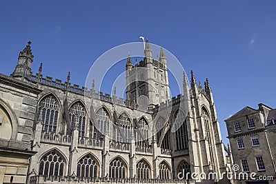 Bath Abbey is an Anglican parish church and former Benedictine monastery founded in the 7th century. Editorial Stock Photo