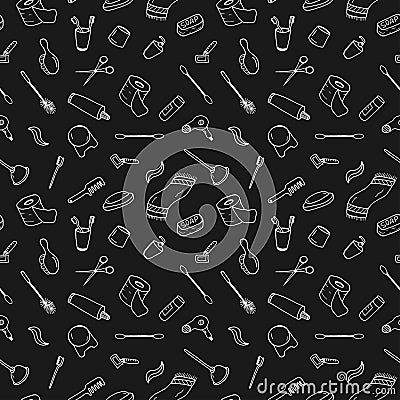 Bath accessories seamless pattern in doodle style. Vector Illustration