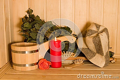 Bath accessory and candle Stock Photo
