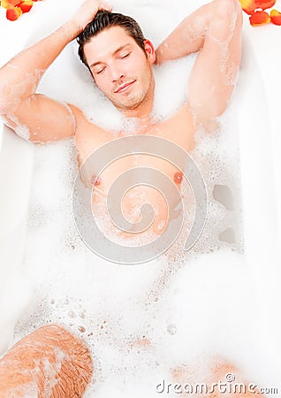 Bath bathtube man bodycare Stock Photo
