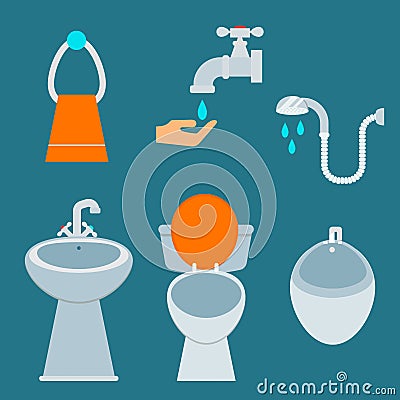 Bath equipment icon toilet bowl bathroom clean flat style illustration hygiene design. Vector Illustration