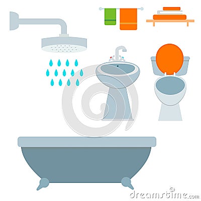 Bath equipment icon toilet bowl bathroom clean flat style illustration hygiene design. Vector Illustration