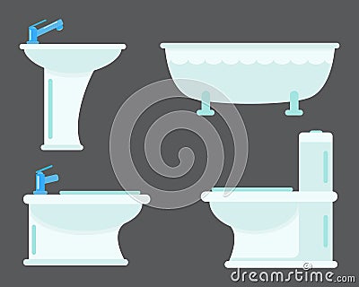 Bath equipment icon toilet bowl bathroom clean flat style illustration hygiene design. Vector Illustration