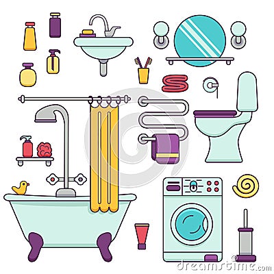 Bath equipment icons made in modern line style Vector Illustration