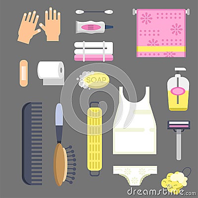 Bath equipment icons modern shower colorful illustration for bathroom interior hygiene vector design. Vector Illustration